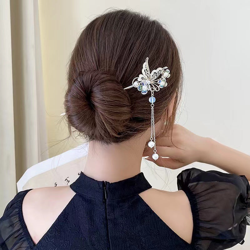 Butterfly pearl fringe hairpin shake hair hairpin gas hairpin headwear