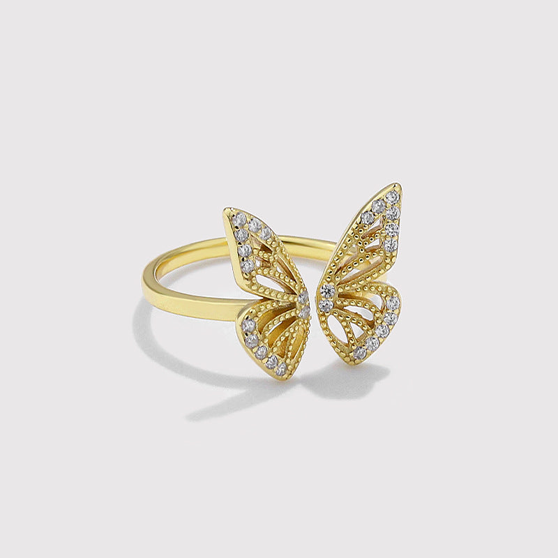 Small Style Adjustable Opening 925 Sterling Silver Hollow Butterfly Ring