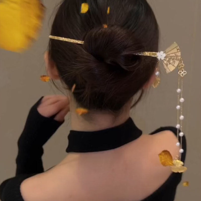 Tiara de gancho de cabelo com borla em forma de leque