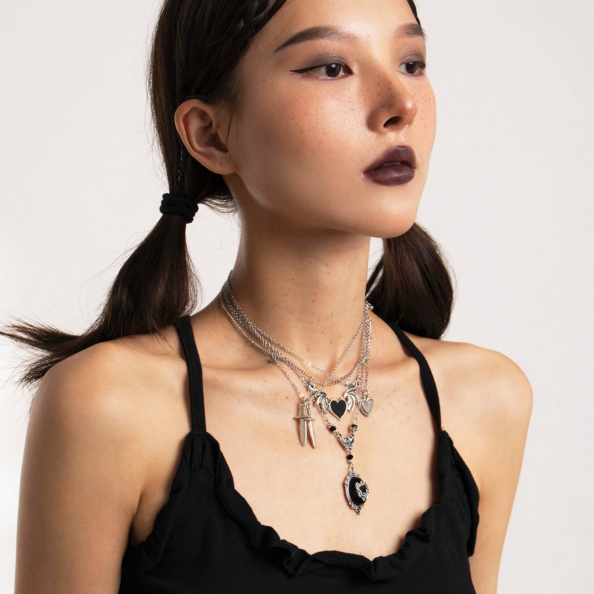 Dark Punk Love Wings Pendant Necklace