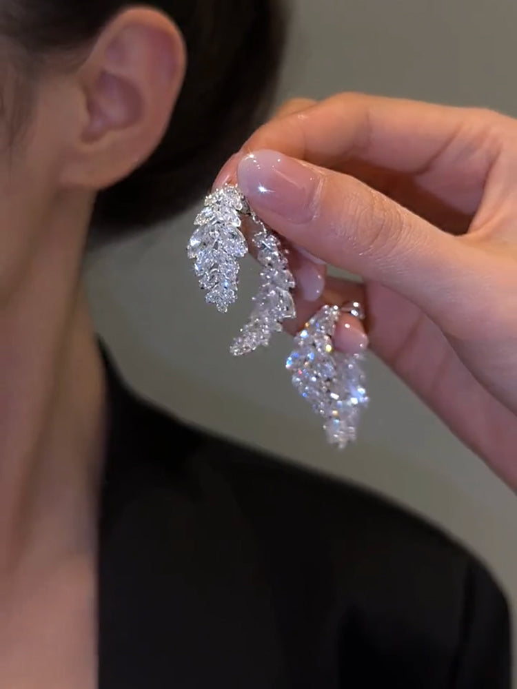 Light Luxury Delicate Zirconium Leaf Full Front And Back Earrings