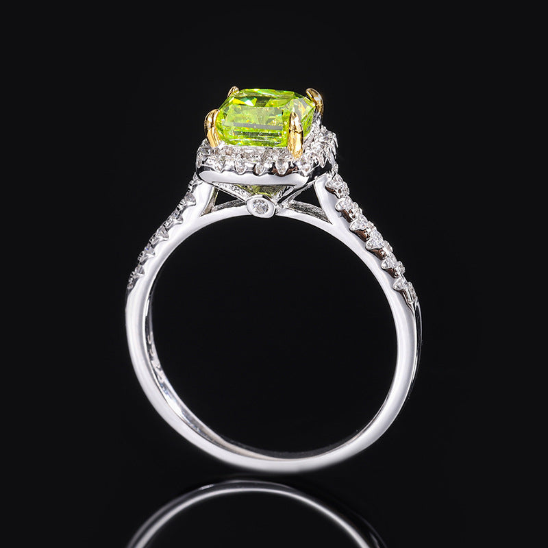 Olive Green Square Diamond Temperament Light Luxury Ring