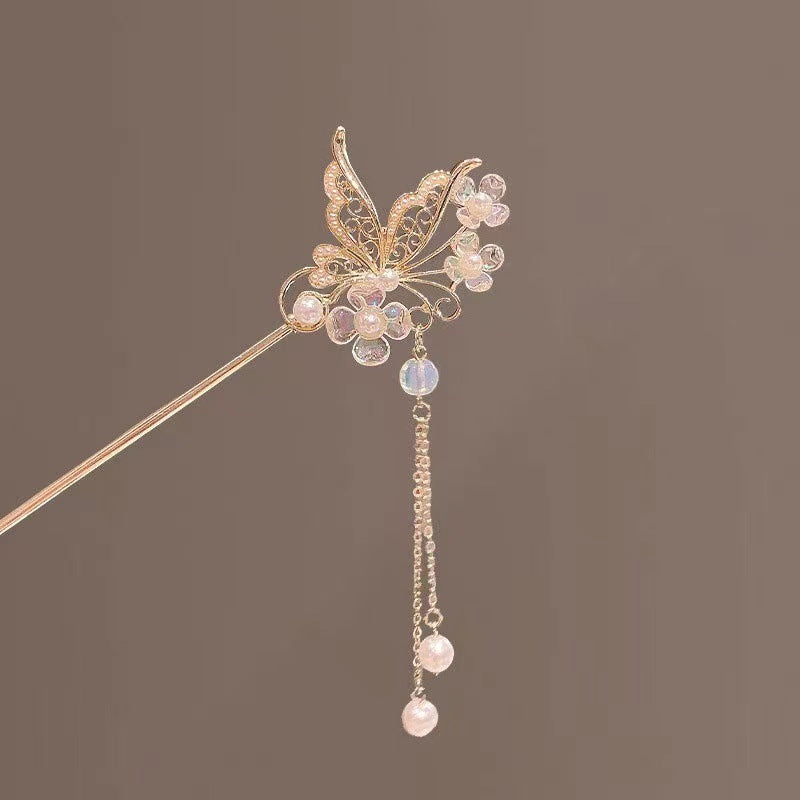 Butterfly pearl fringe hairpin shake hair hairpin gas hairpin headwear