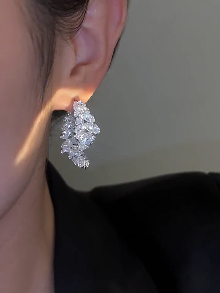 Light Luxury Delicate Zirconium Leaf Full Front And Back Earrings