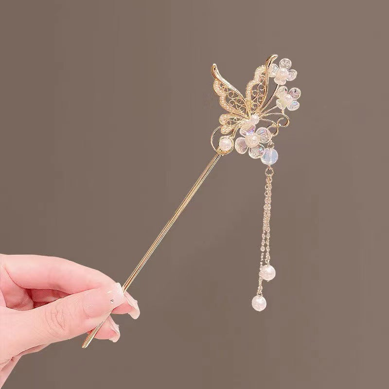 Butterfly pearl fringe hairpin shake hair hairpin gas hairpin headwear