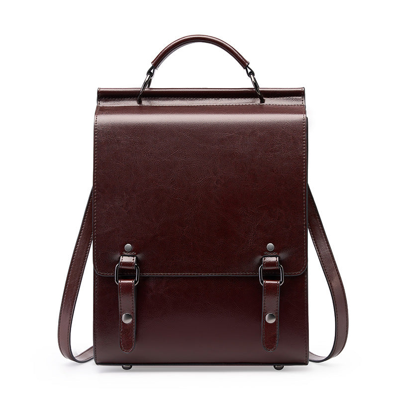 Genuine leather backpack retro computer minimalist student backpack