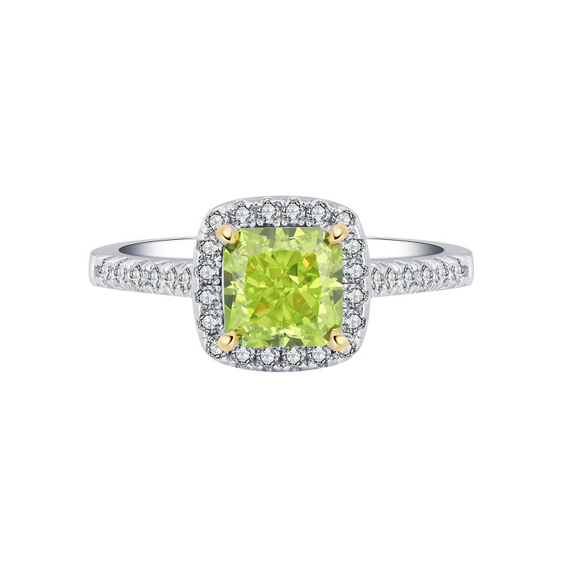 Olive Green Square Diamond Temperament Light Luxury Ring