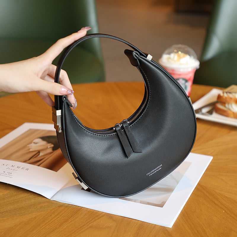 New Korean niche semi round genuine leather shoulder bag