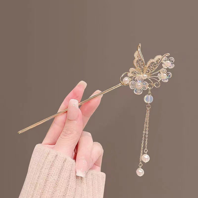 Butterfly pearl fringe hairpin shake hair hairpin gas hairpin headwear