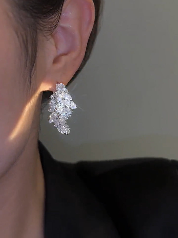 Light Luxury Delicate Zirconium Leaf Full Front And Back Earrings