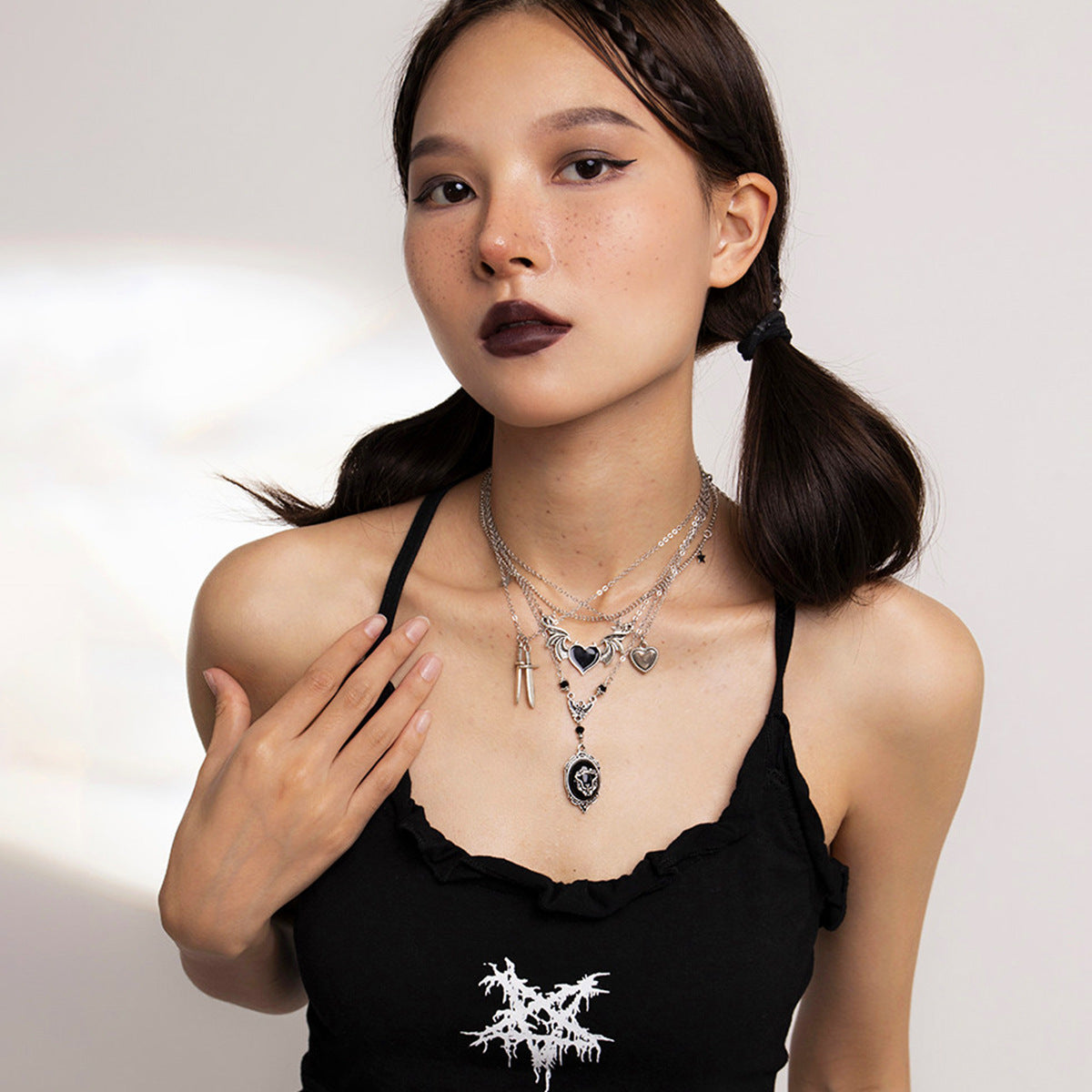 Dark Punk Love Wings Pendant Necklace