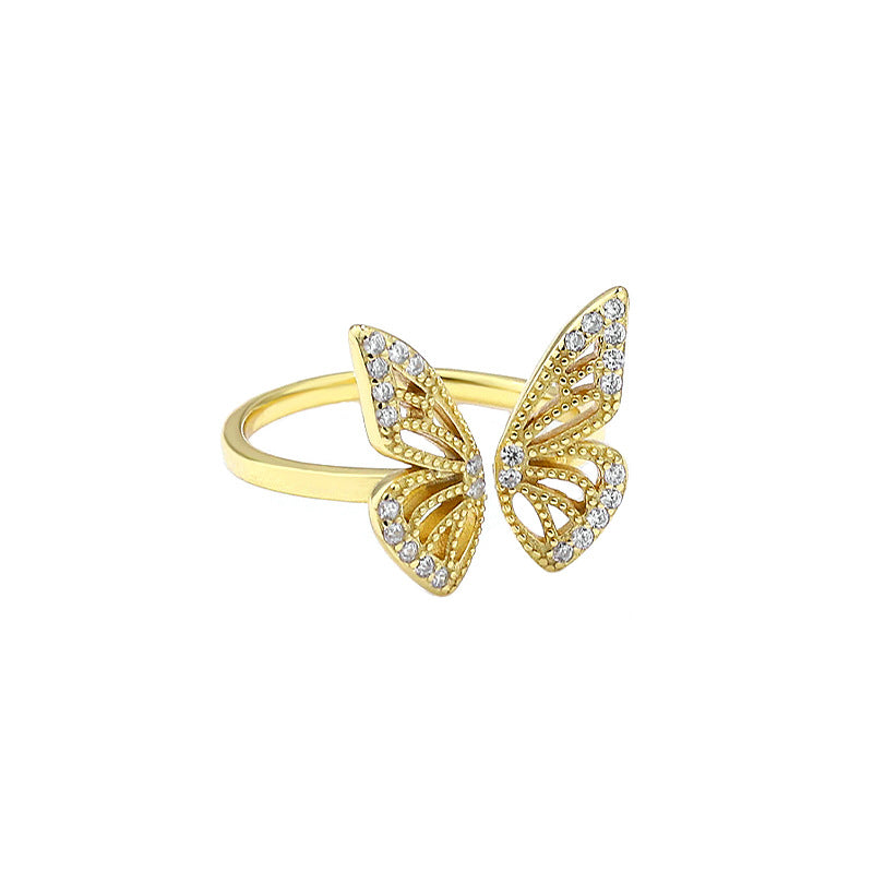 Small Style Adjustable Opening 925 Sterling Silver Hollow Butterfly Ring