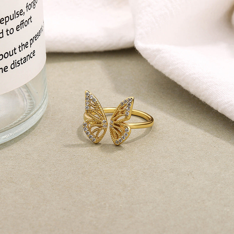 Small Style Adjustable Opening 925 Sterling Silver Hollow Butterfly Ring