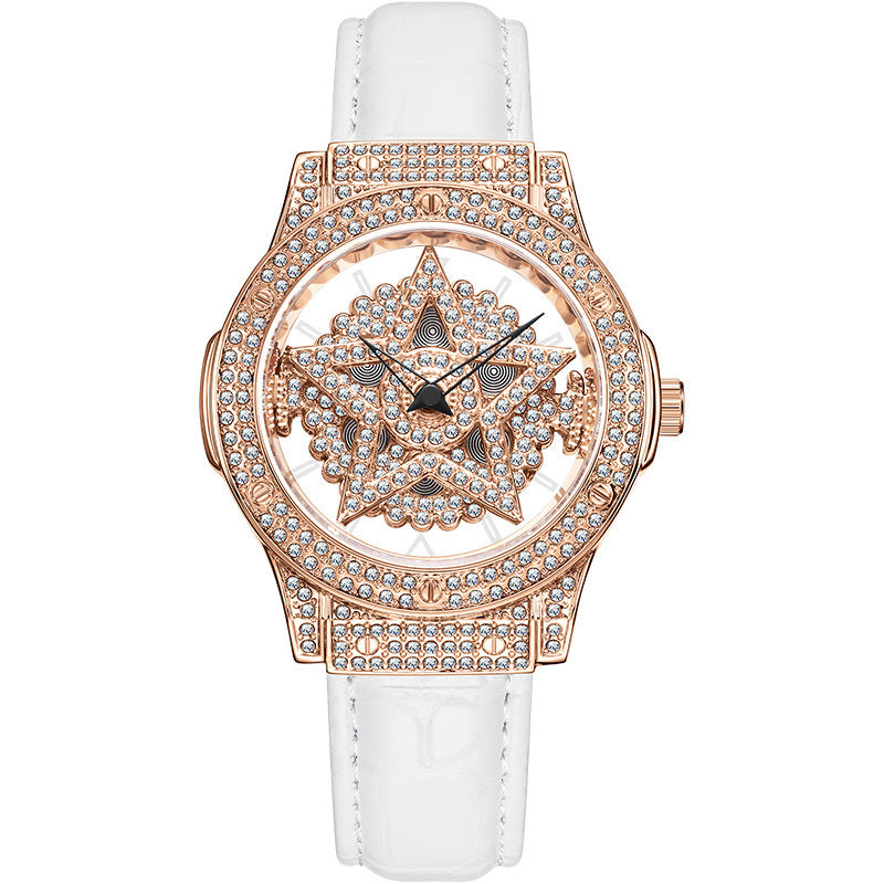 Full diamond light luxury hollowed out pentagram watch