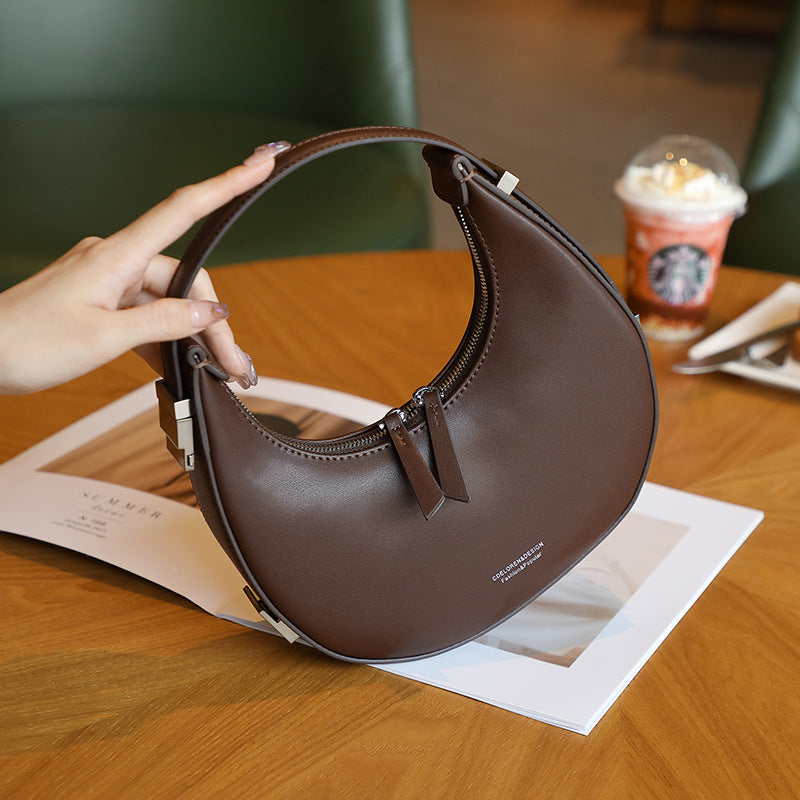 New Korean niche semi round genuine leather shoulder bag