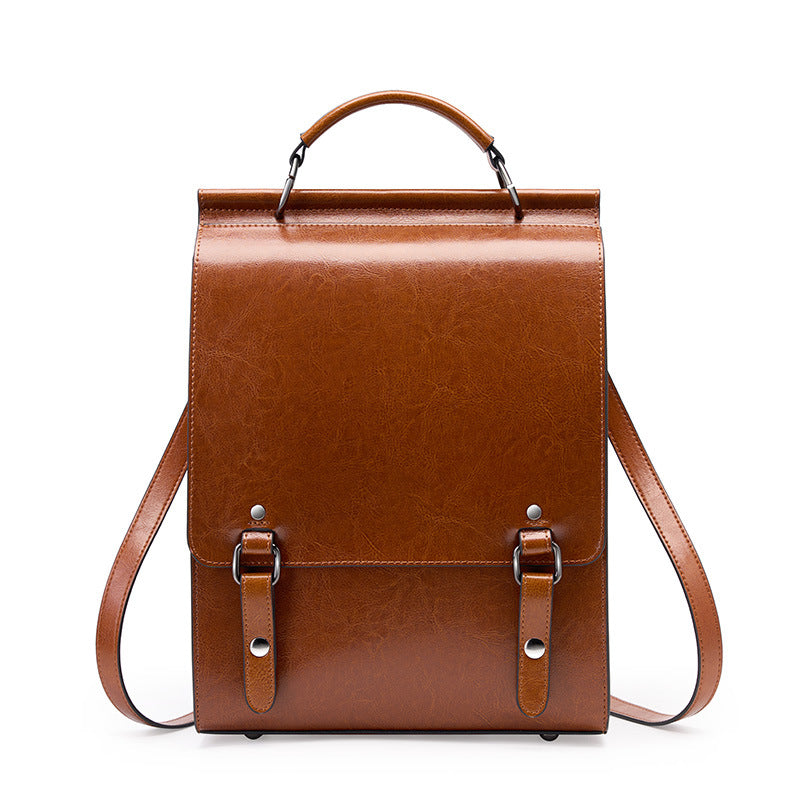 Genuine leather backpack retro computer minimalist student backpack