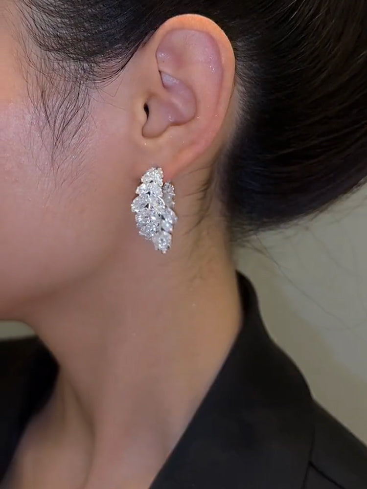 Light Luxury Delicate Zirconium Leaf Full Front And Back Earrings