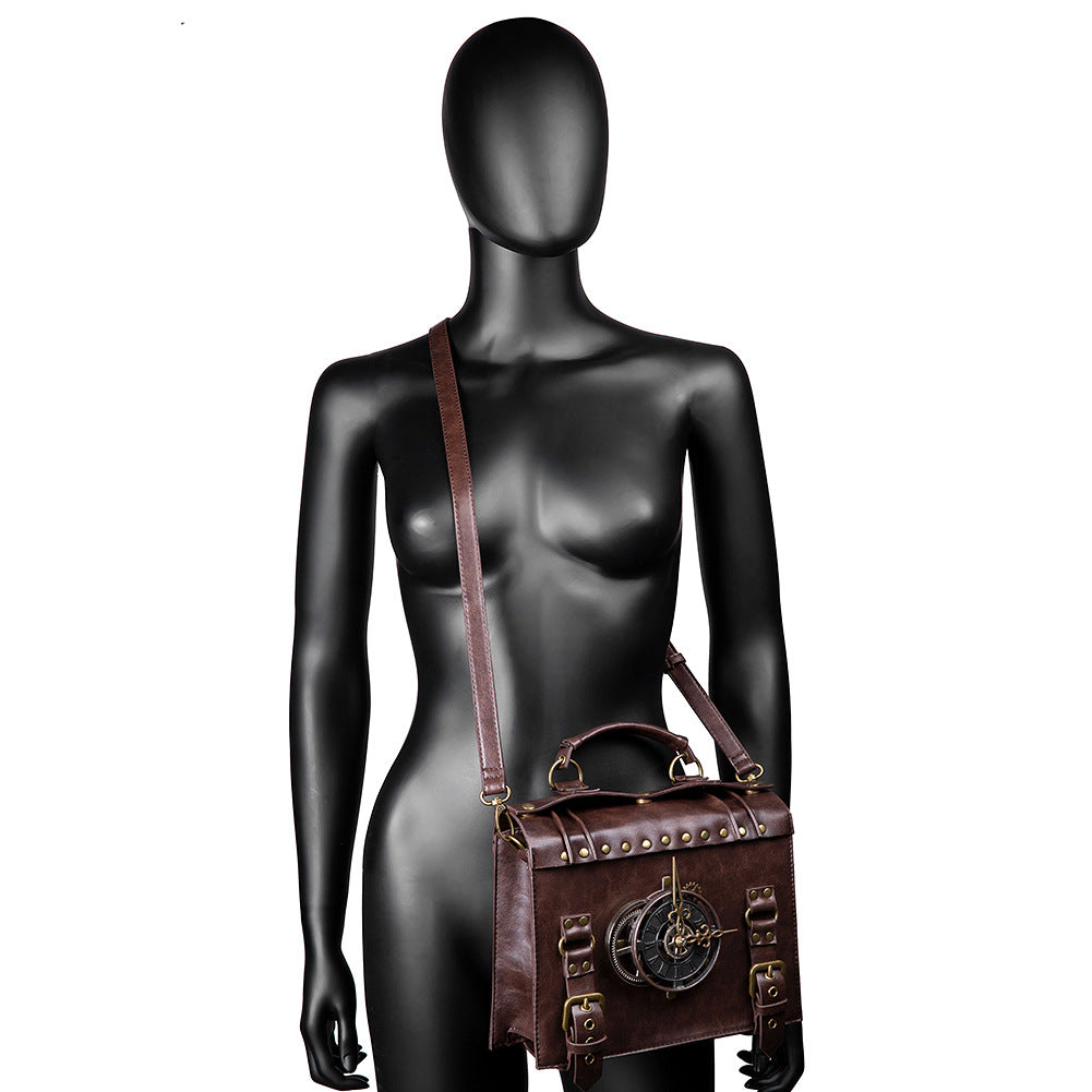 Nova bolsa de ombro feminina estilo retrô industrial punk