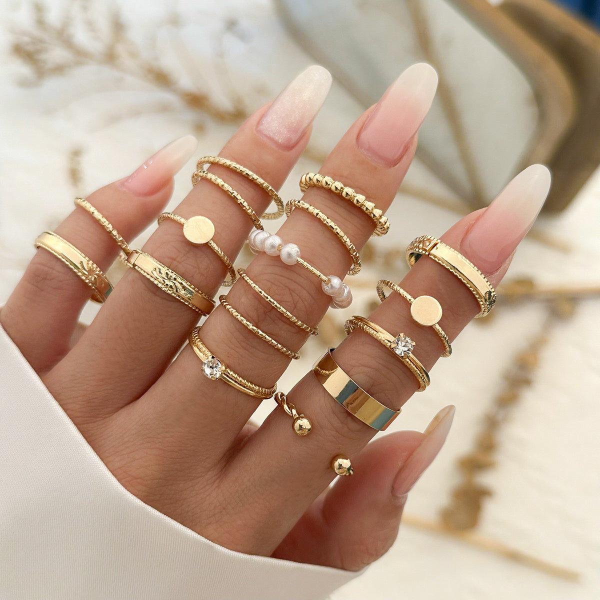 Fashion Mix and Match Geometric Hollow out Ring Set