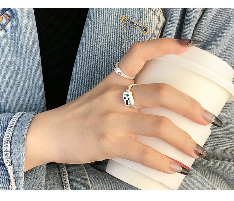 S925 Silver Open Personality Ring Simple Colored Zircon Square Ring