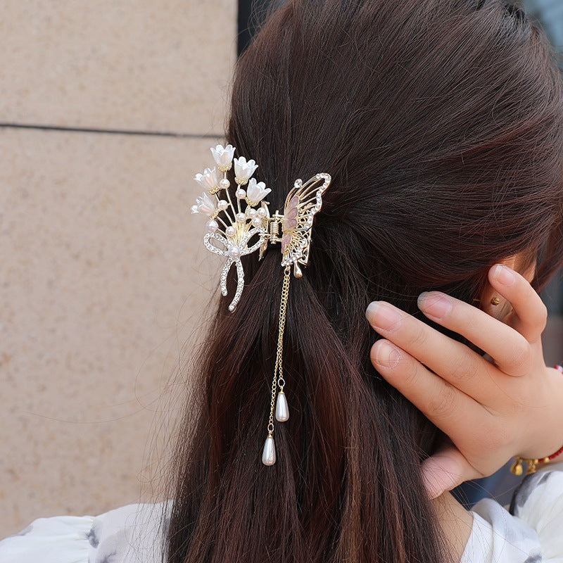 Gancho de cabelo de borla de verão com fecho de rabo de cavalo moderno