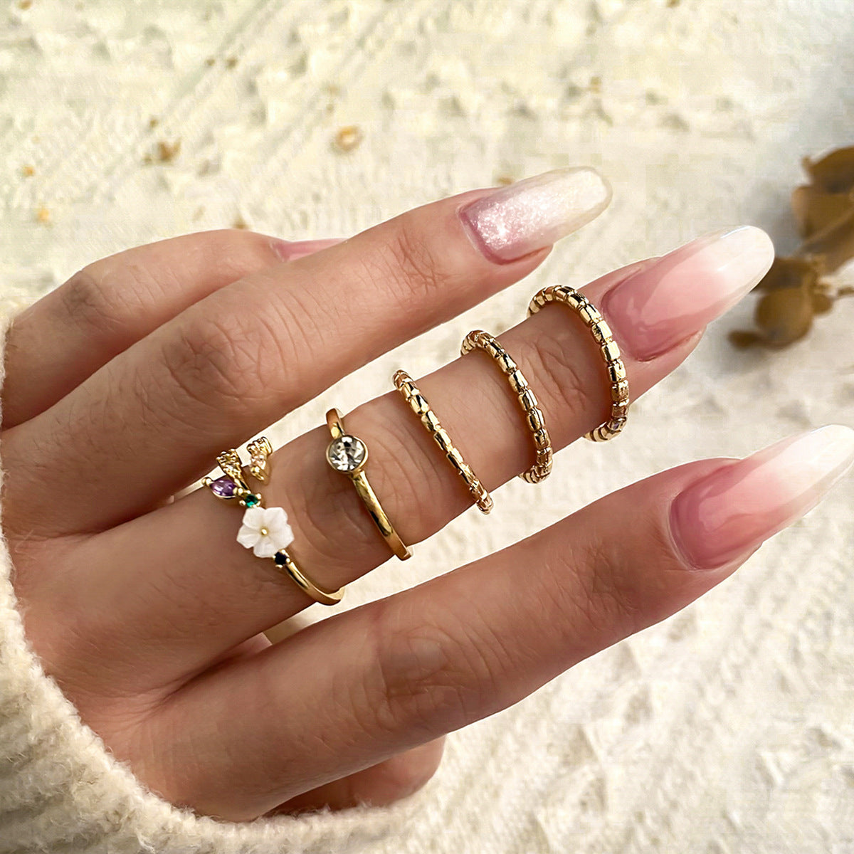 Fashion Mix and Match Geometric Hollow out Ring Set