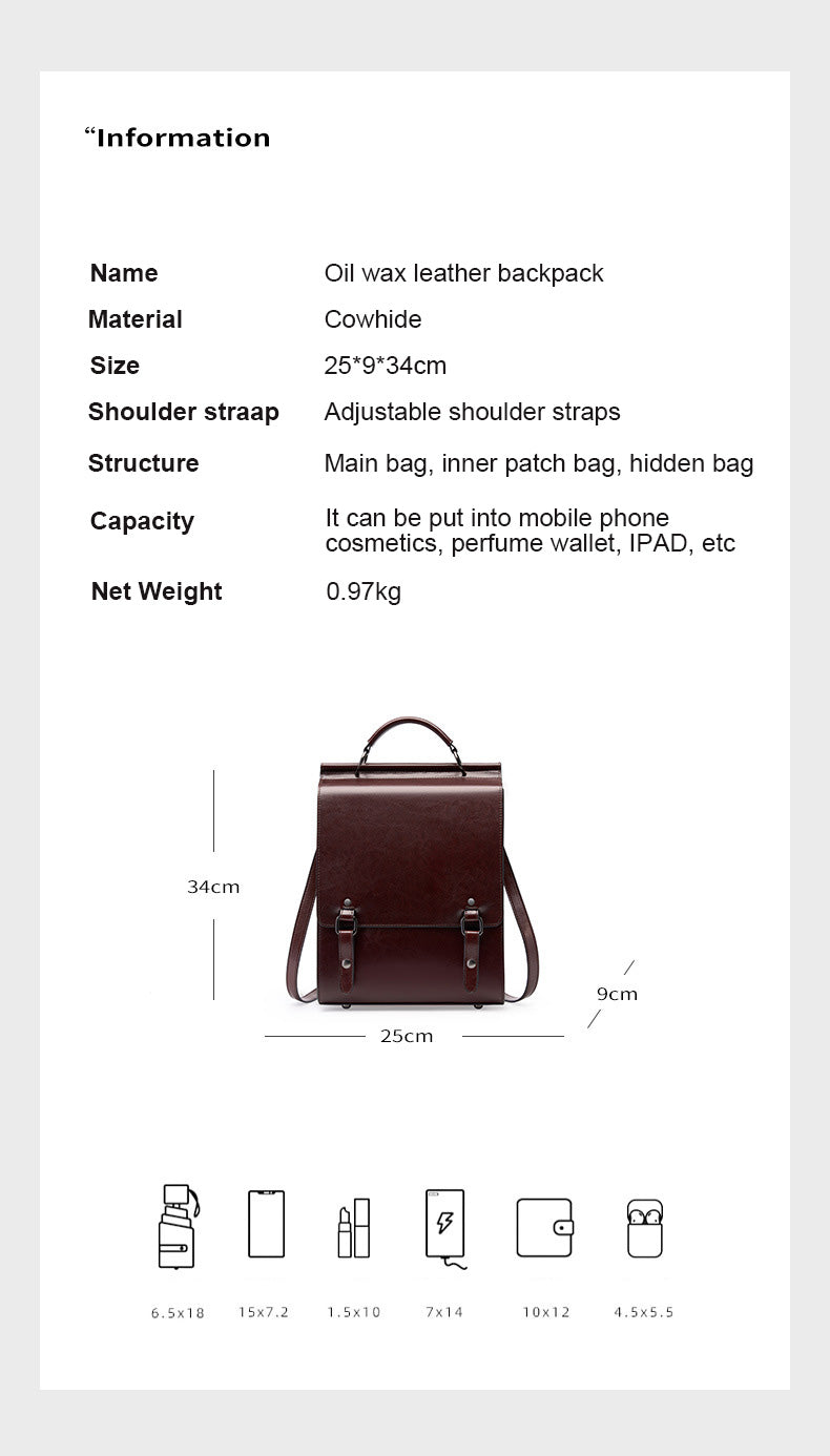 Genuine leather backpack retro computer minimalist student backpack