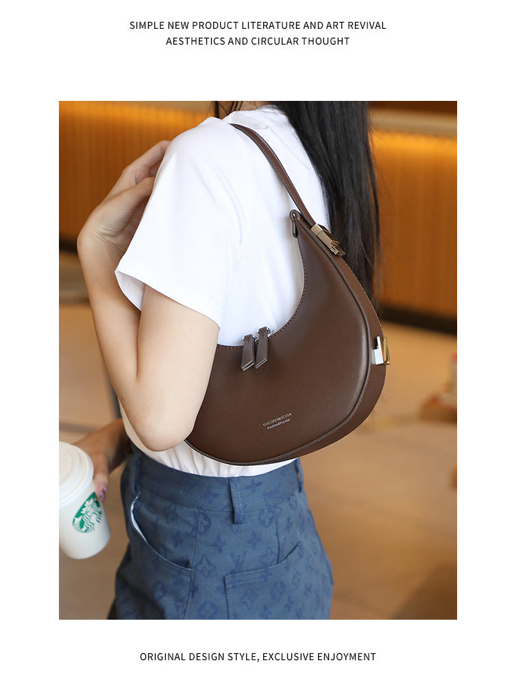 New Korean niche semi round genuine leather shoulder bag