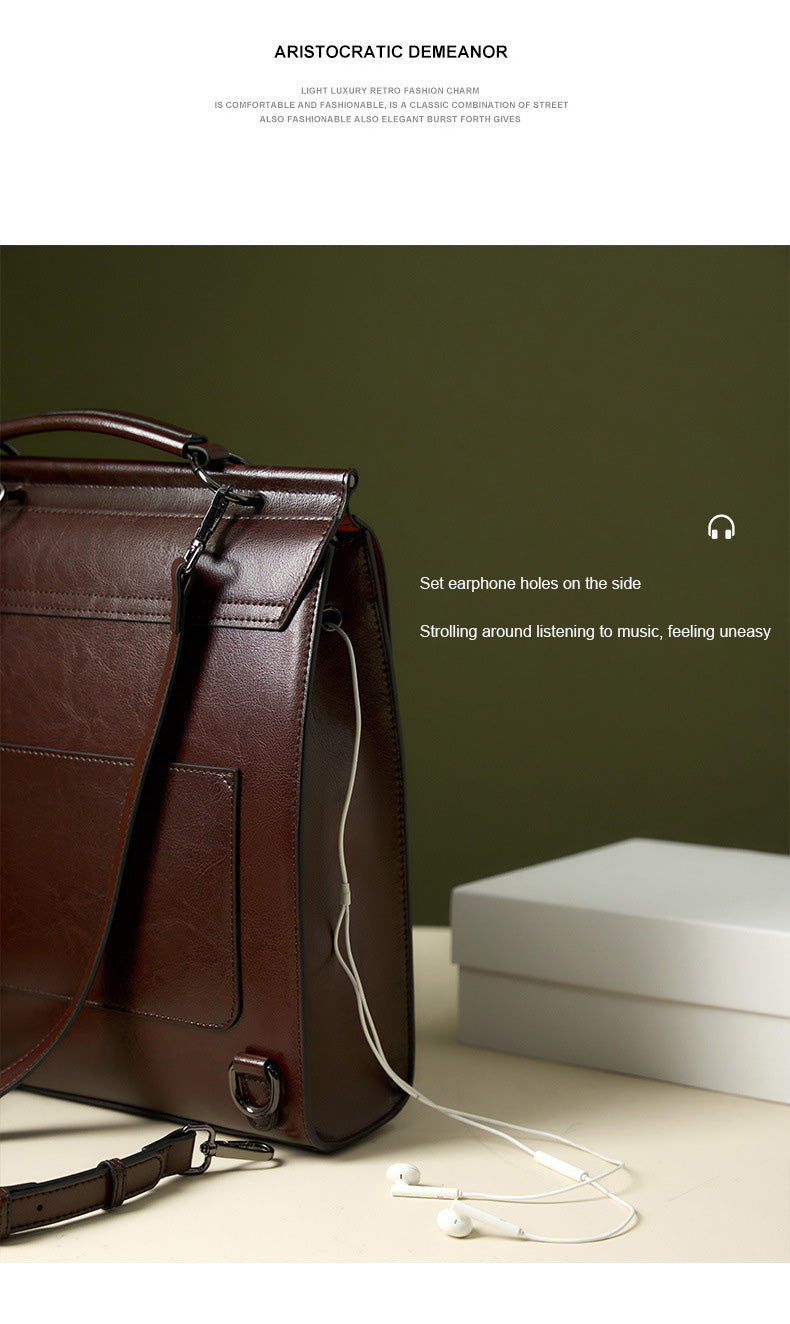 Genuine leather backpack retro computer minimalist student backpack