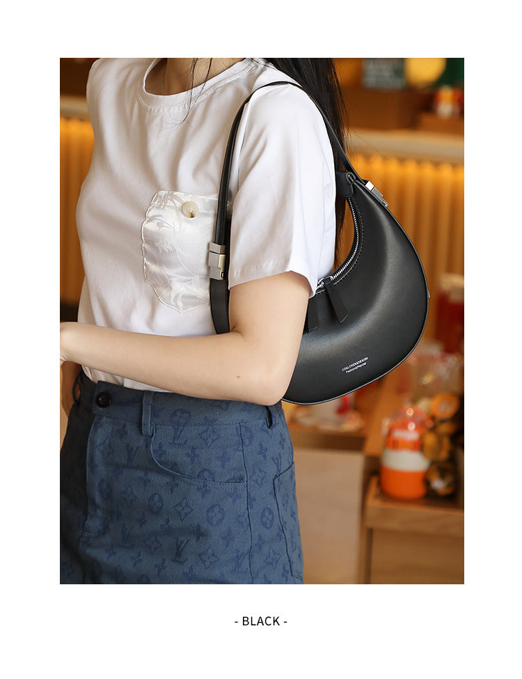 New Korean niche semi round genuine leather shoulder bag