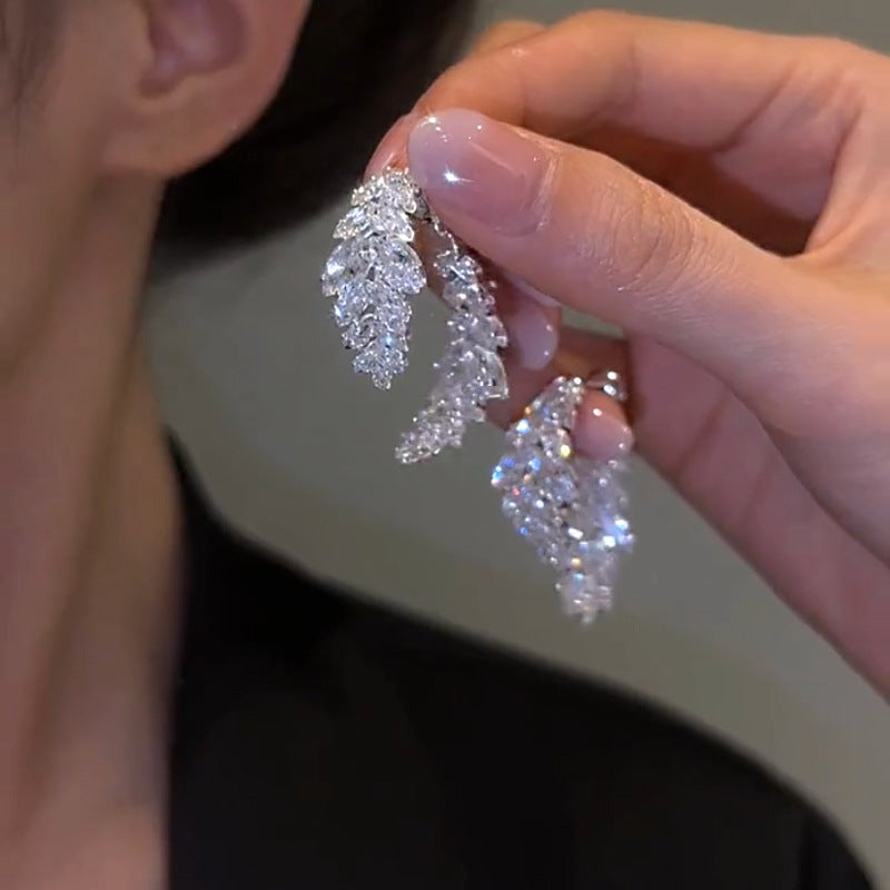 Light Luxury Delicate Zirconium Leaf Full Front And Back Earrings