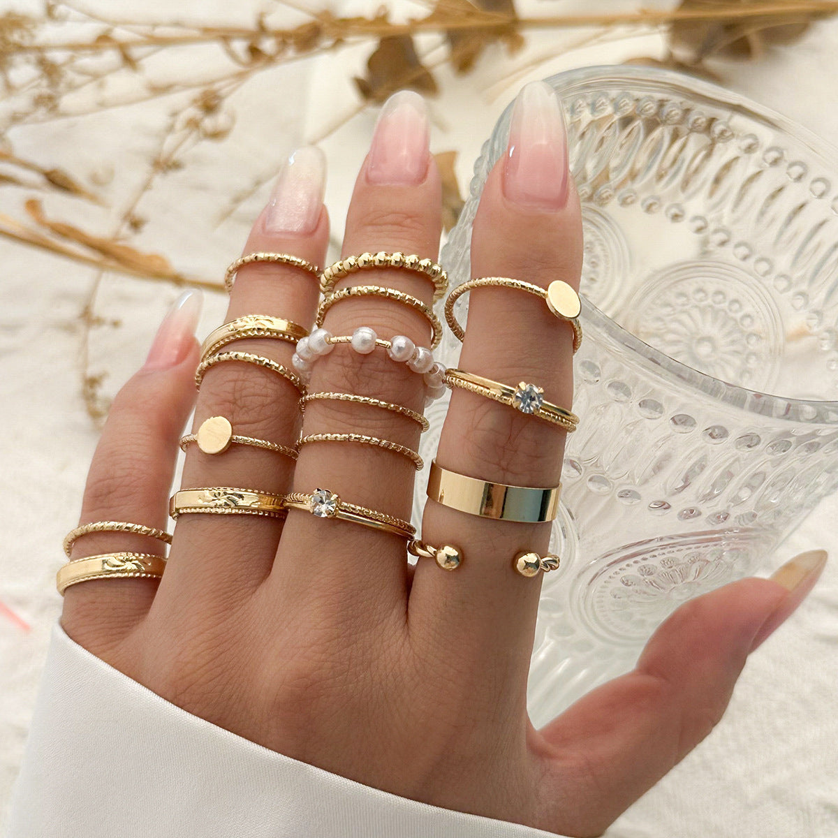 Fashion Mix and Match Geometric Hollow out Ring Set