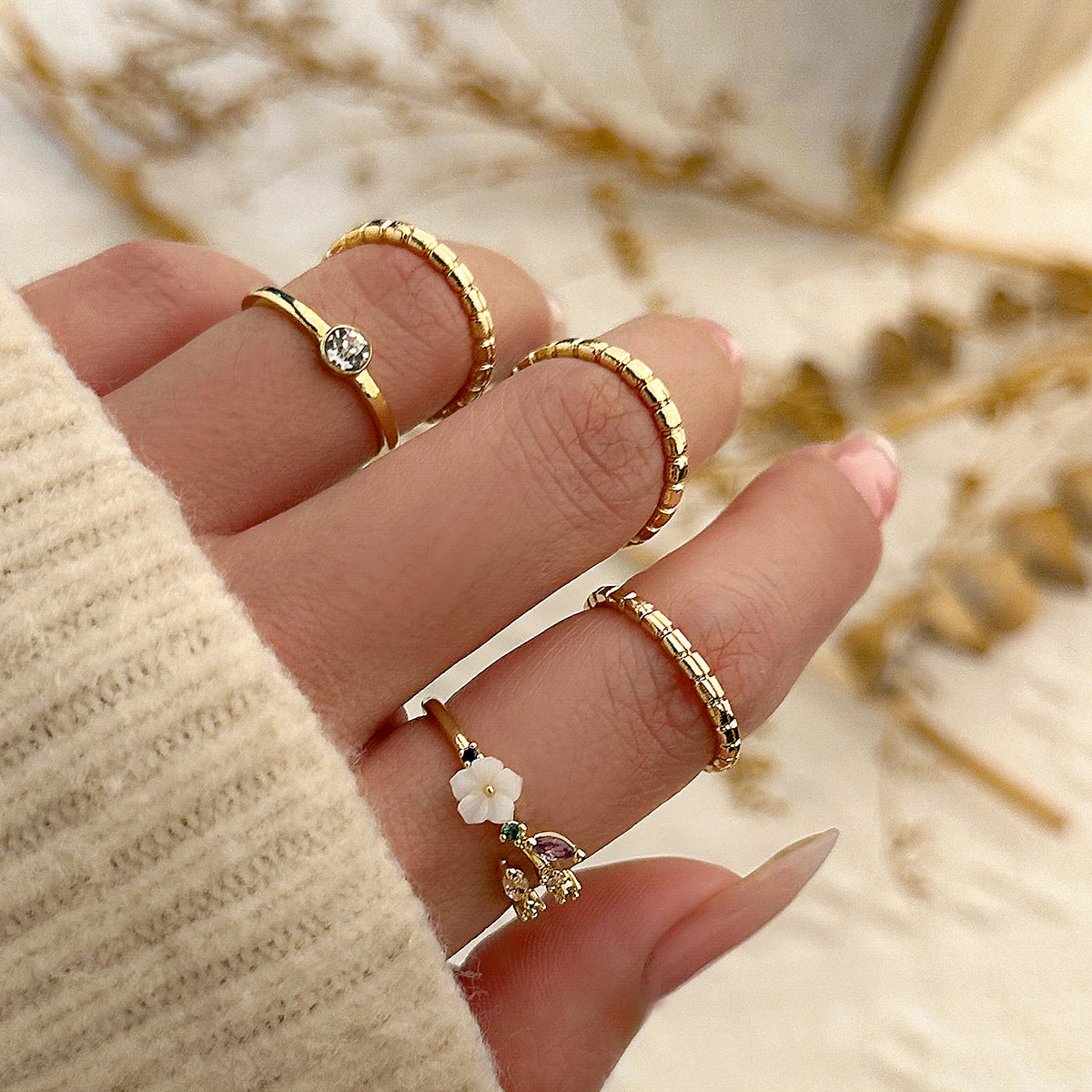 Fashion Mix and Match Geometric Hollow out Ring Set