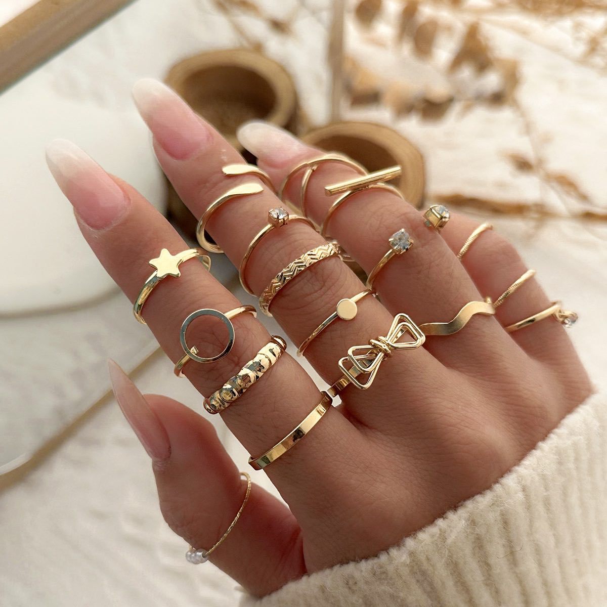 Fashion Mix and Match Geometric Hollow out Ring Set